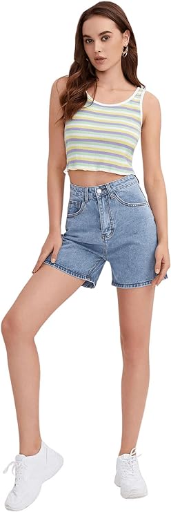The Flattering Fit of High Waisted Denim Shorts:插图3