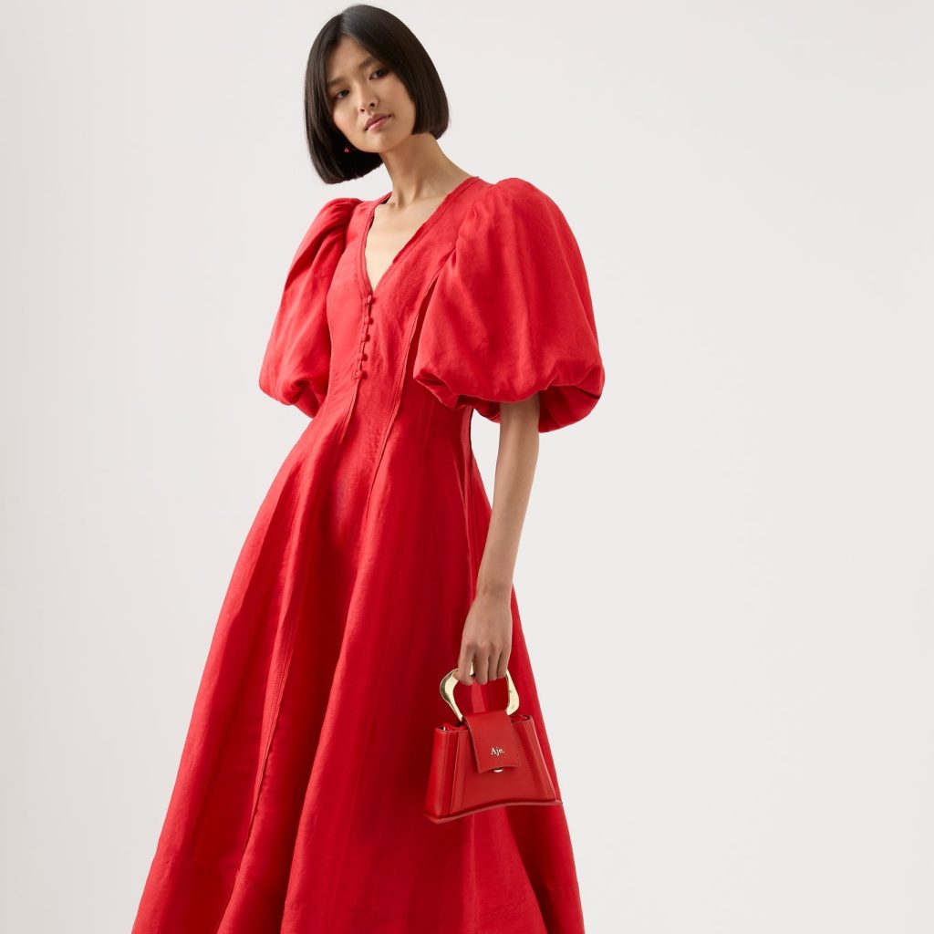 puff sleeve midi dress