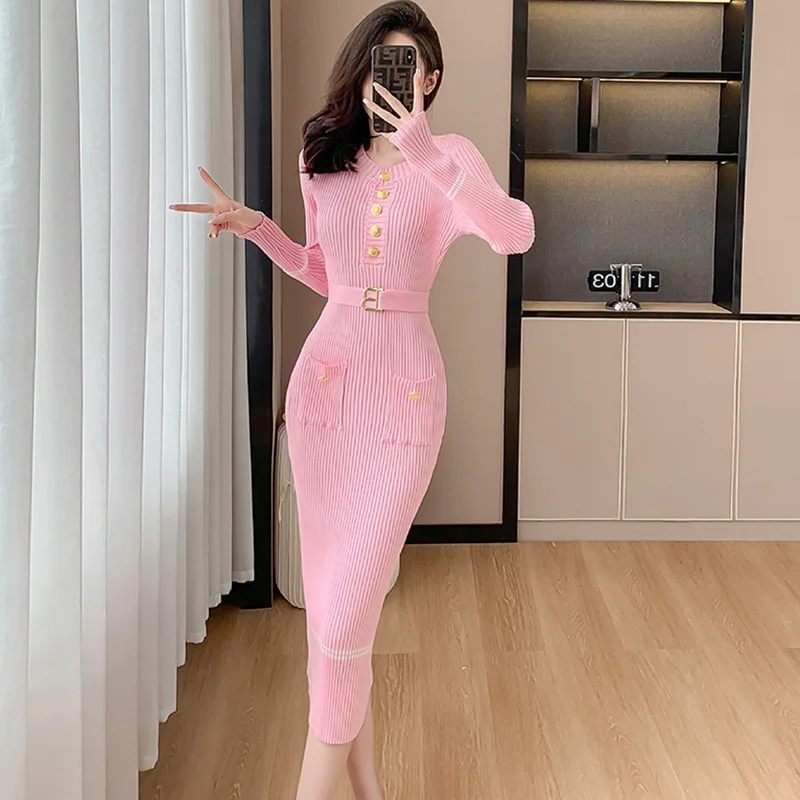 pink long sleeve dress