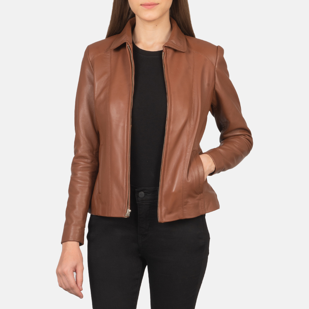 brown leather jacket