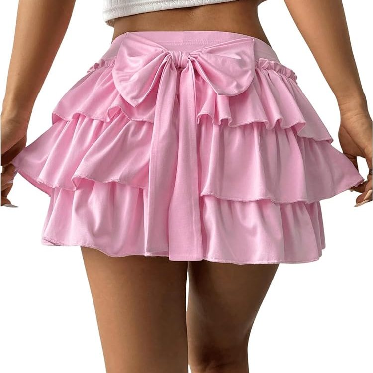 	
pink bow mini skirt