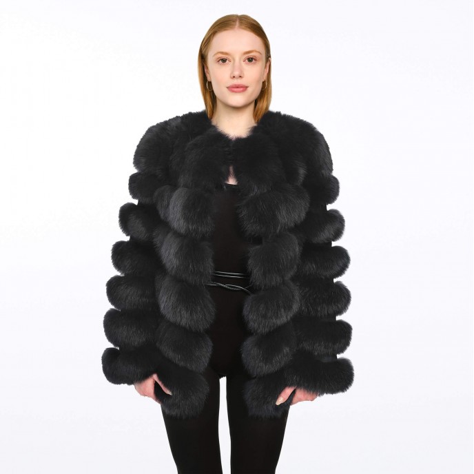 black faux fur coat