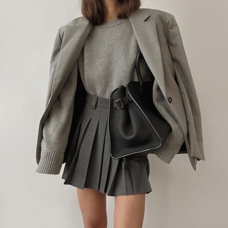 gray skirt outfits