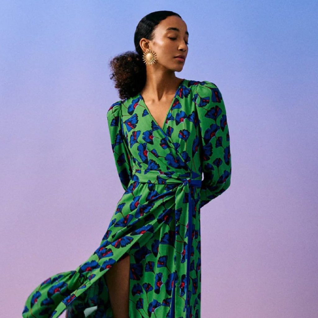 	
green dvf wrap dress 