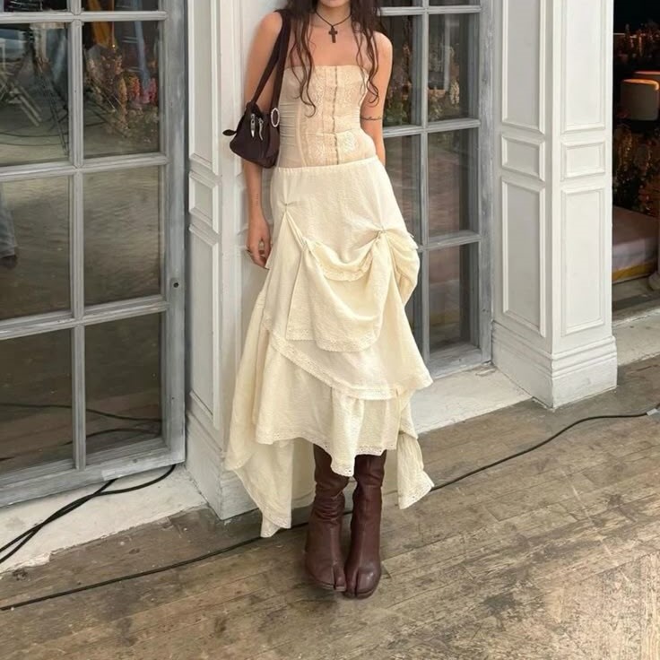 long skirt with boots