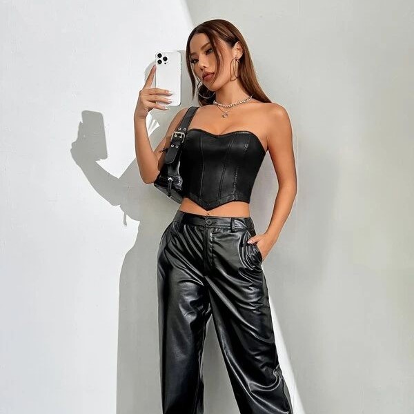 black leather tube top