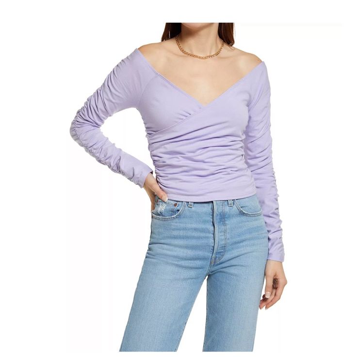 purple off the shoulder top