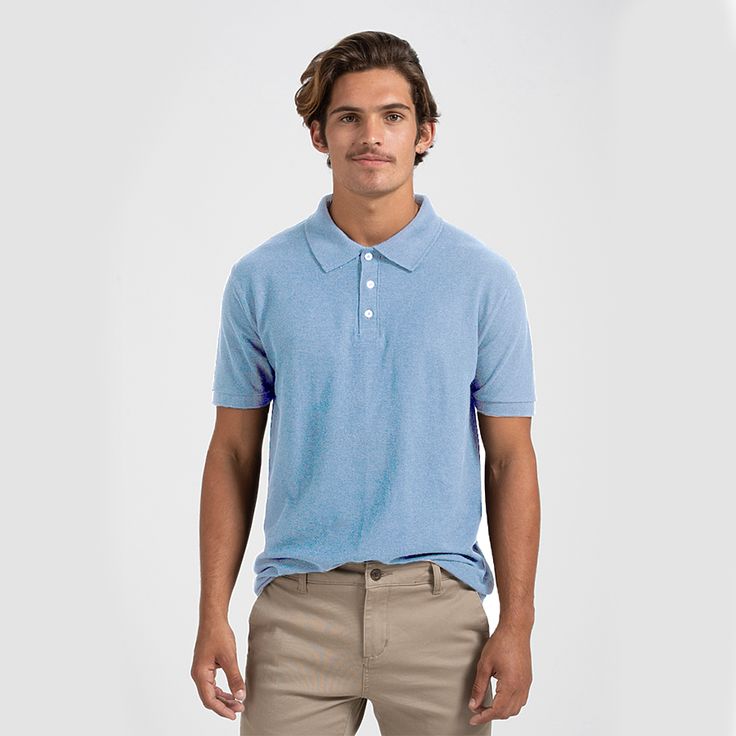 light blue polo shirt