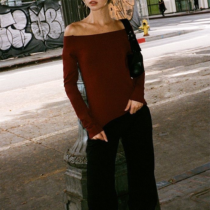 burgundy off the shoulder top