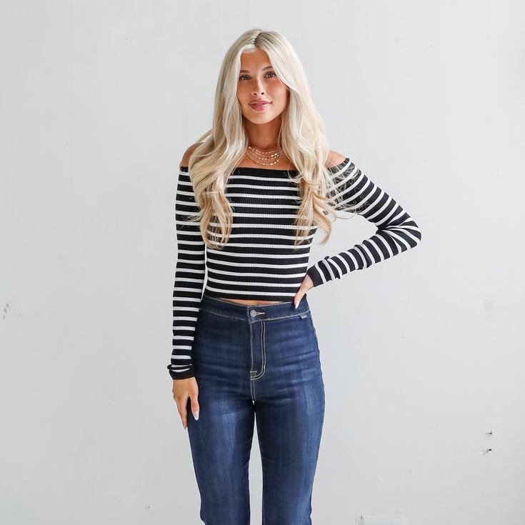 striped off the shoulder top