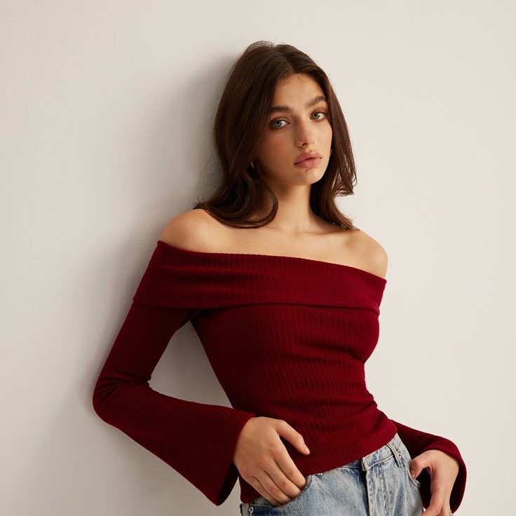 burgundy off the shoulder top