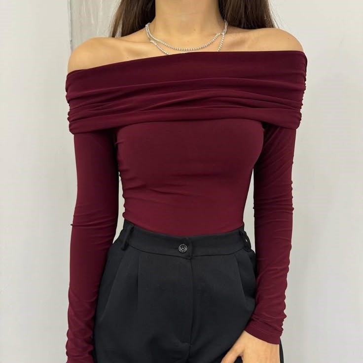 burgundy off the shoulder top