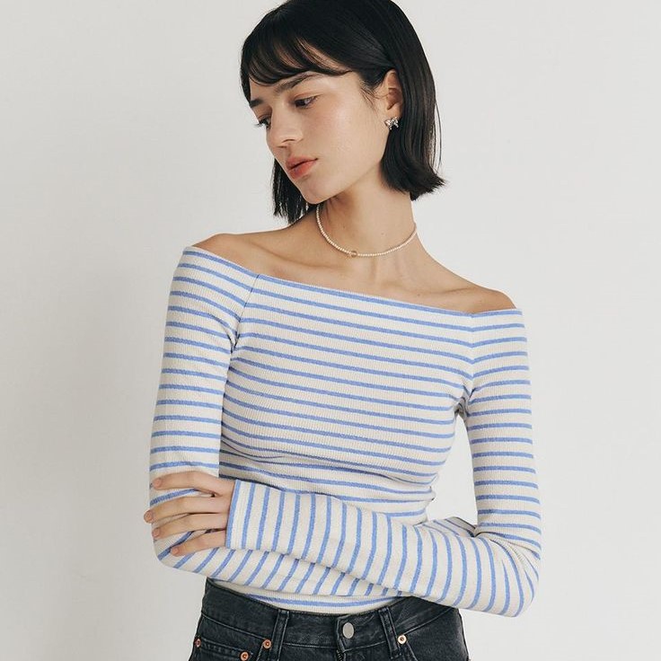 striped off the shoulder top