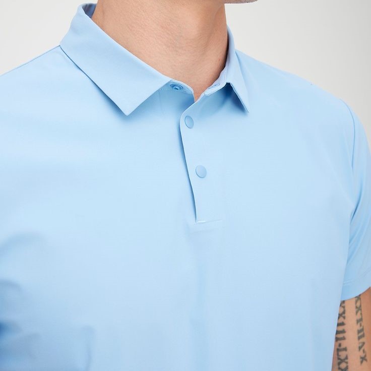 light blue polo shirt