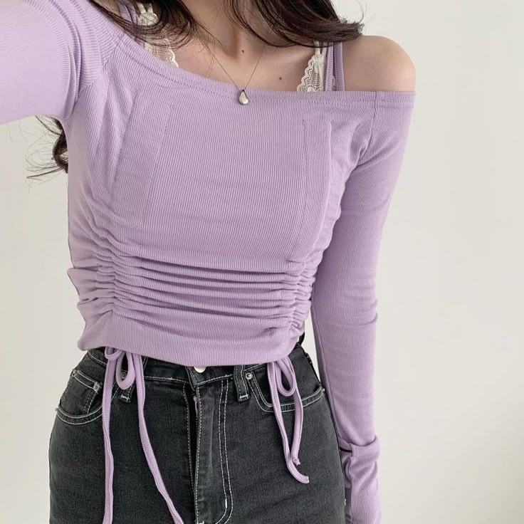 purple off the shoulder top