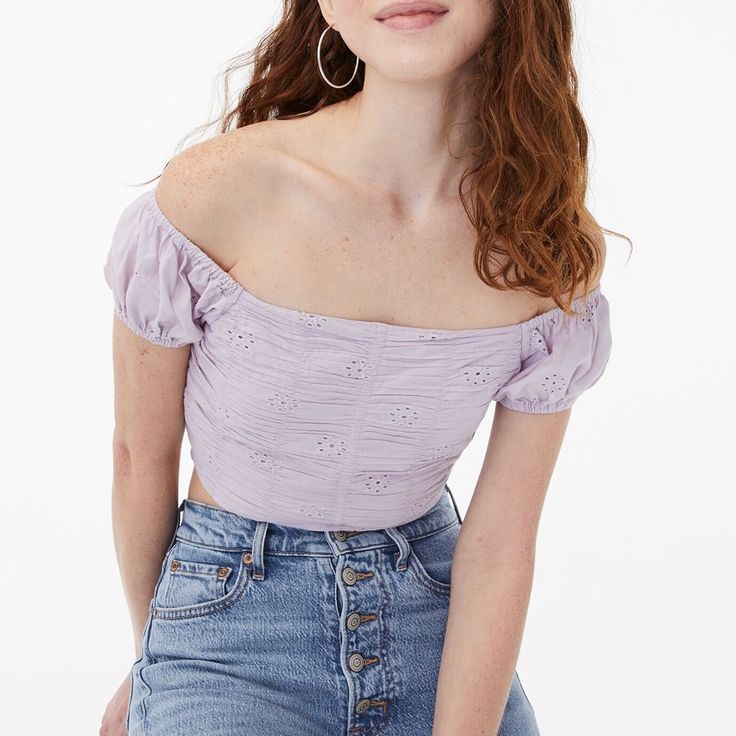 purple off the shoulder top