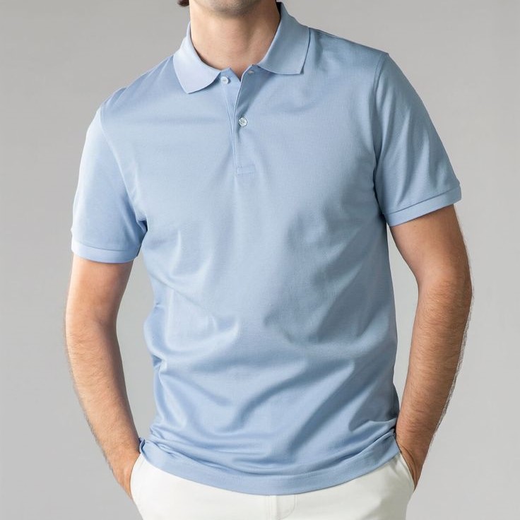 light blue polo shirt