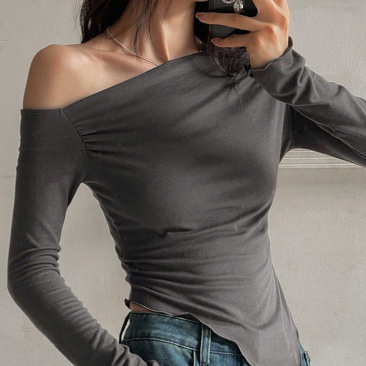 grey off the shoulder top