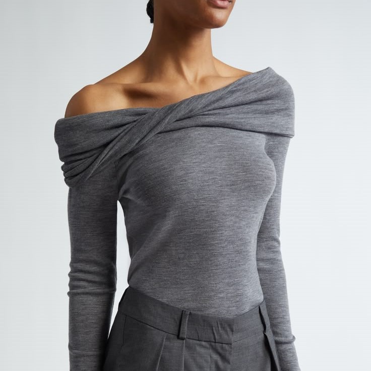 grey off the shoulder top