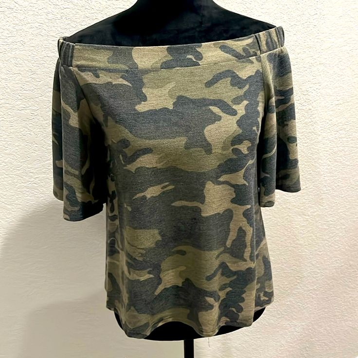 camo off the shoulder top