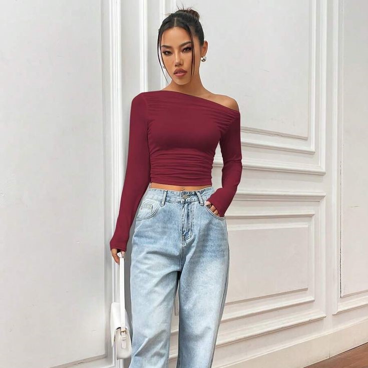 burgundy off the shoulder top