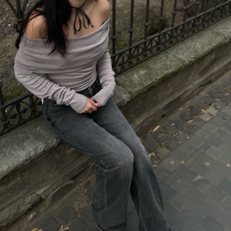 grey off the shoulder top
