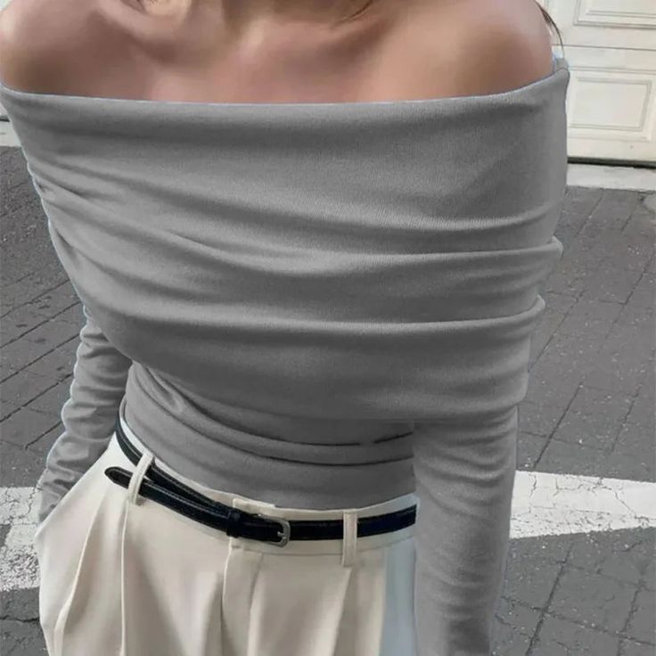 grey off the shoulder top