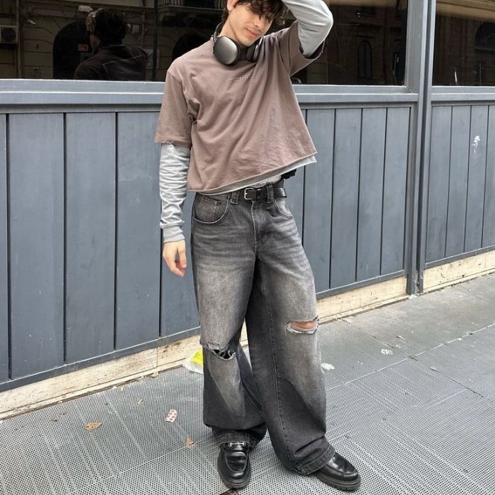 grey jeans outfit men